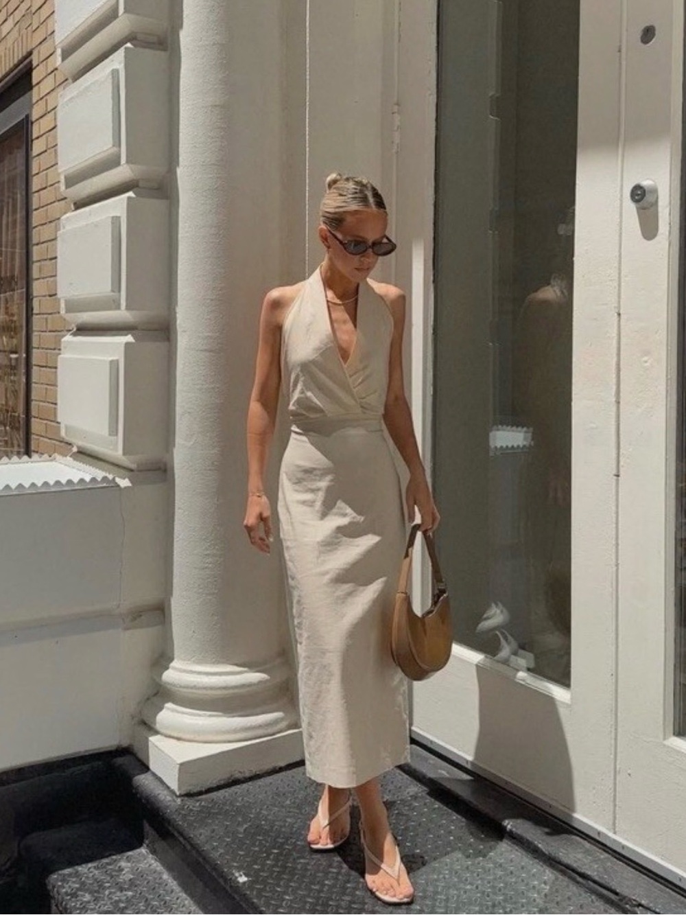 NWT Zara Sleeveless Halter Wrap Midi Dress in Cream Sundress Wrap Waist - Picture 2 of 13
